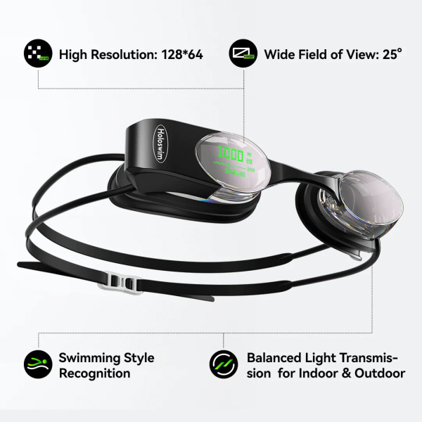 Смарт очки для плавания Holoswim 2s (прозрачные линзы; Black)